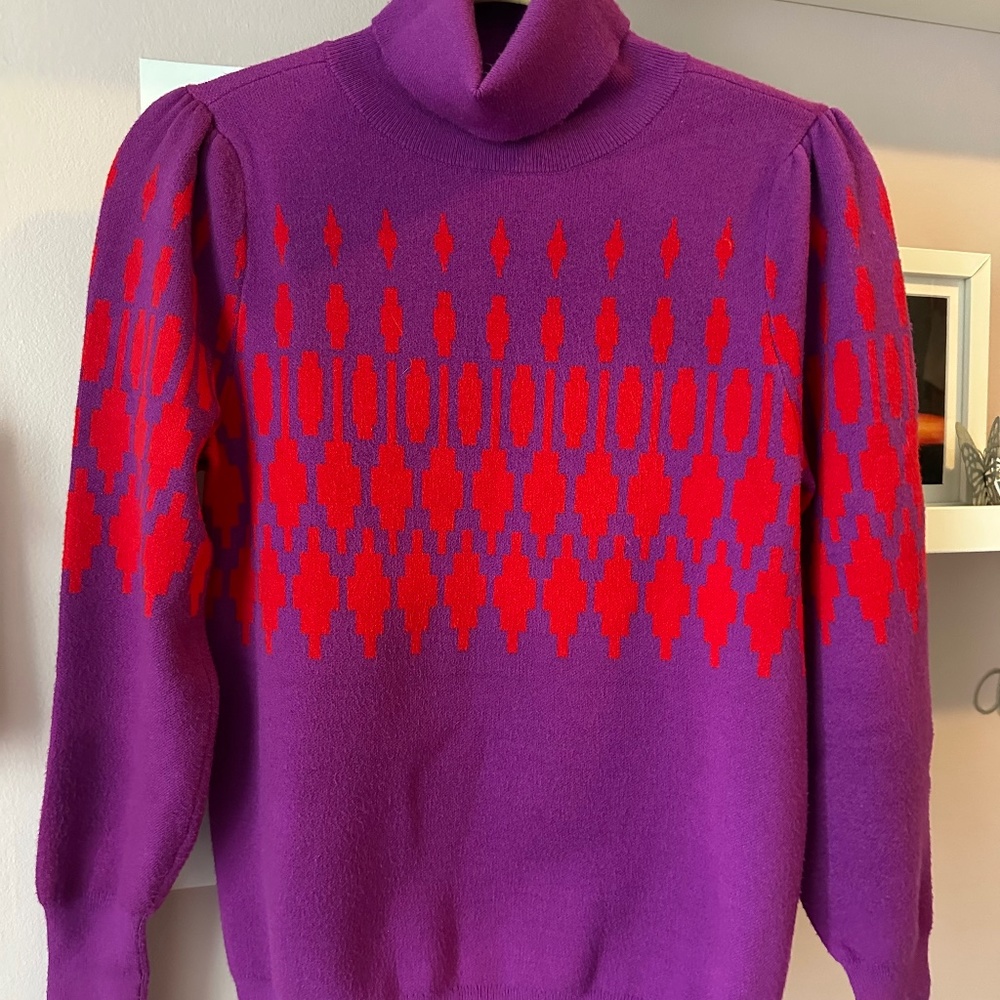 Ann Taylor - Purple Fair Isle Sweater, Balloon Sleeves (XS)